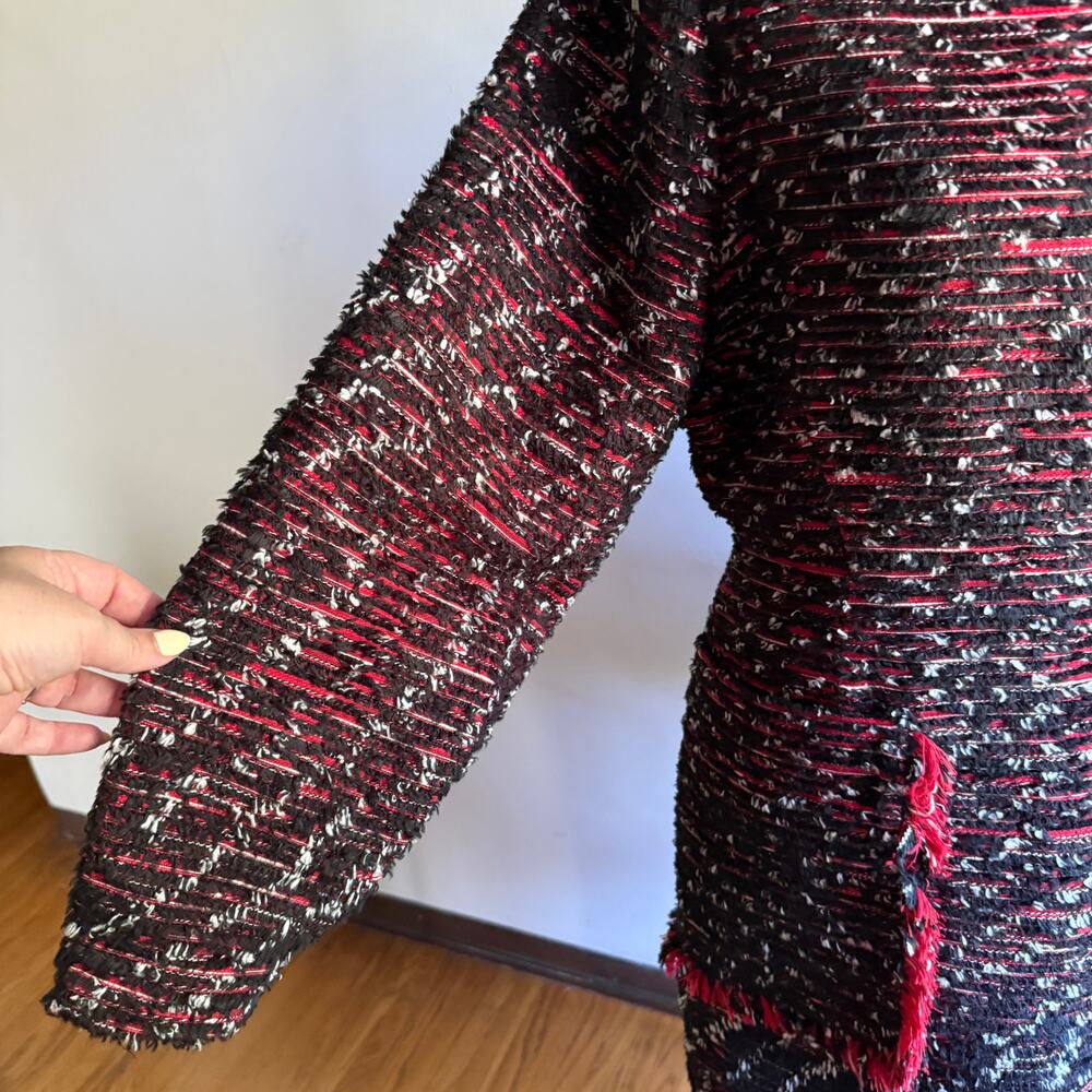 RODEBJER | Black and Red Tweed Mock Neck Sculpted Sleeve Mini Dress | Small - Picture 5 of 9